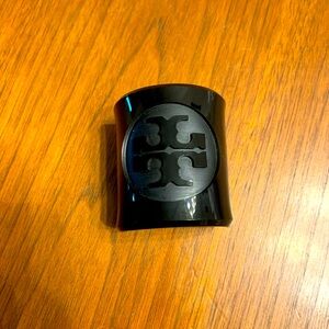 TORY BURCH Cuff Bracelet Designer Acrylic Black Logo Luxury RARE!